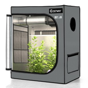 Costway 30''x18''x36''Mylar Hydroponic Grow Tent w/Observation Window & Floor Tray Grey\Black - 1 of 4