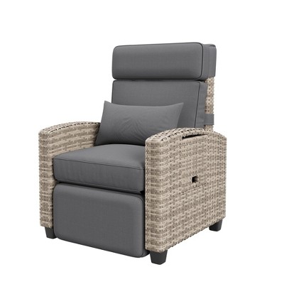 Outdoor Recliner Chair with Cushion/Side Table, Patio Reclining Chairs with Adjustable Back and Footrest, Garden Lounge Furniture