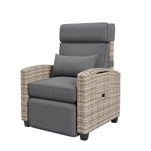 Outdoor Recliner Chair with Cushion/Side Table, Patio Reclining Chairs with Adjustable Back and Footrest, Garden Lounge Furniture - 1 of 4
