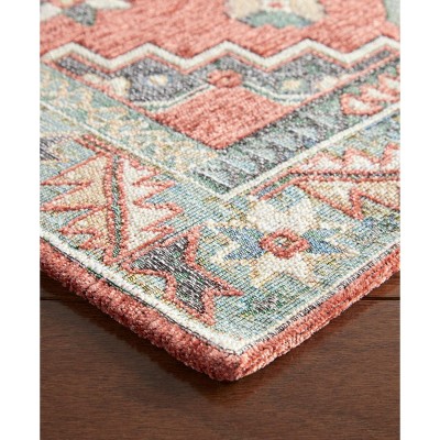 Coral and Gray Rectangular Washable Cotton Kitchen Mat