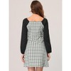 Allegra K Women's Square Neck Plaid Contrast Long Sleeve A-Line Dress - 4 of 4