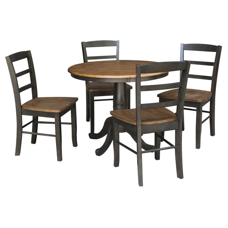 36&#34; Arthur Round Dining Table with 4 Madrid Ladderback Chairs Hickory/Washed Coal - International Concepts, 1 of 6