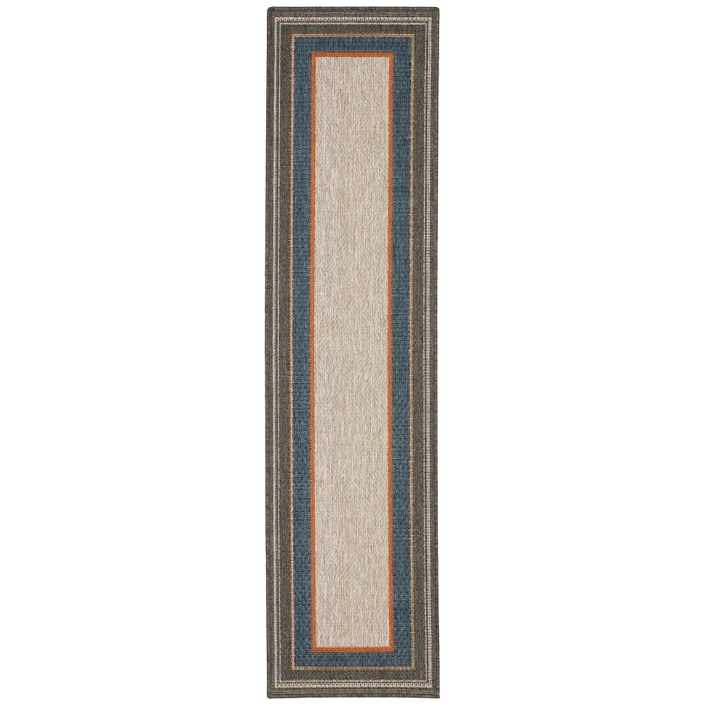 1'10inx7'6in Landry Border Patio Rug Gray/Blue