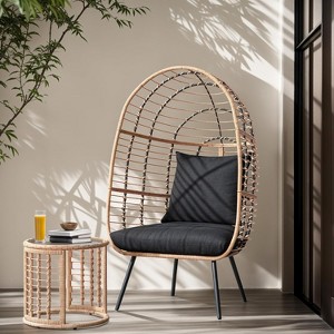SUGOLD Wicker Egg Chair with Coffee Table, Oversized Outdoor Indoor Lounger Large Egg Basket Chair with Stand, Table, Cushions for Patio Porch, - 1 of 1