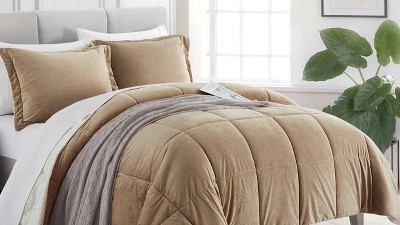 Beige Queen Reversible Down Alternative Microfiber Comforter Set