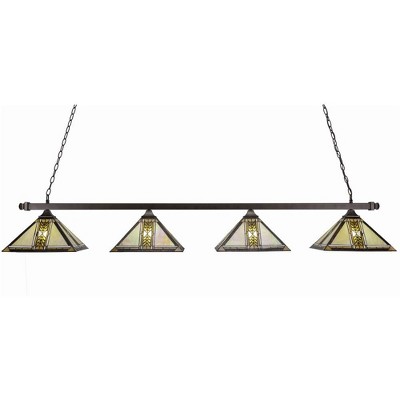 Toltec Lighting Square 4 - Light Island Pendant Light in  Bronze with 14" Santa Cruz Art Glass Shade