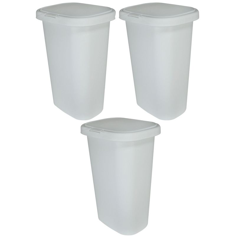 Rubbermaid 13 Gallon Rectangular Spring-Top Lid LinerLock Kitchen, Home, or Office Wastebasket Trash Can for Tall Trash Bags, White (3 Pack), 1 of 3
