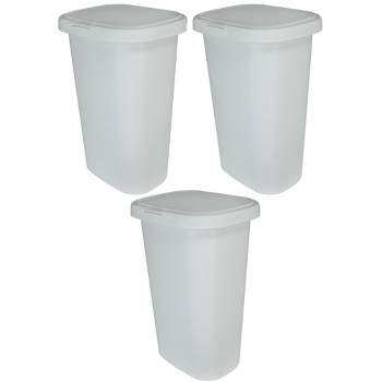 Rubbermaid 13 Gallon Rectangular Spring-Top Lid LinerLock Kitchen, Home, or Office Wastebasket Trash Can for Tall Trash Bags, White (3 Pack)
