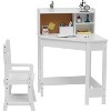 Acekool Kids Desk and Chair Set, Wooden Corner Study Table with Bookshelf, Bulletin Board, and Pen Holder, White - 2 of 4