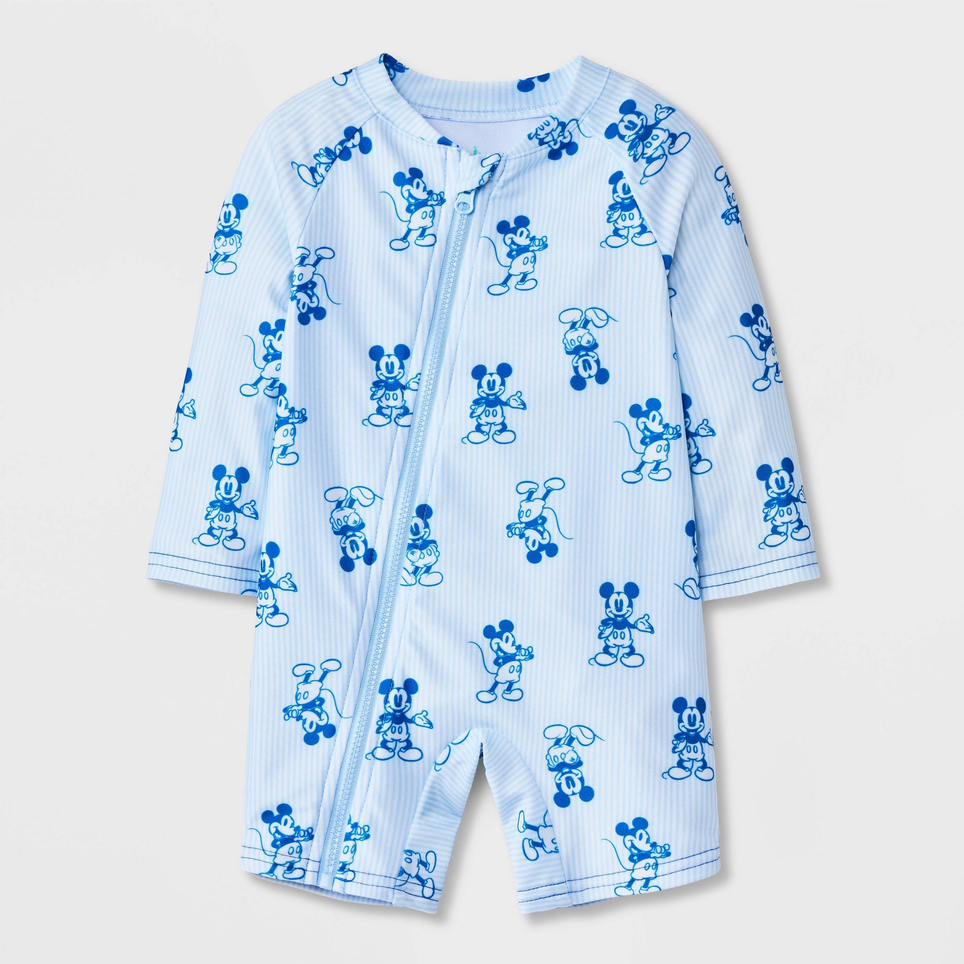 Disney Baby Boys' Mickey Mouse Striped 1pc Rash Guard Swimsuit - Light Blue