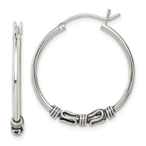 Black Bow Jewelry Antiqued, Sterling Silver Round Hoop Earrings - 25mm (1 in) - 1 of 3