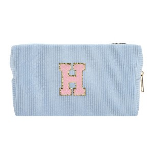 Unique Bargains Corduroy Rectangular Letter Makeup Bag Sky Blue 1 Pc - 1 of 4
