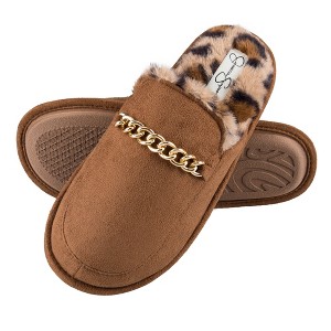 Jessica Simpson Women's Plush Microsuede Scuff Slipper with Chain Embellishment - 1 of 4