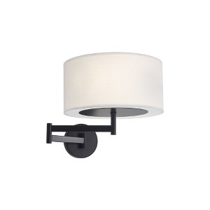 PAKOKULA Modern 2-Light Black Swing Arm Wall Lamp with white drum Fabric Shade - 1 of 4