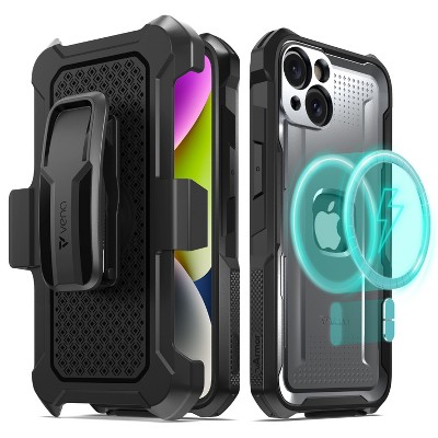 Vena vArmor Rugged Case for Apple iPhone 13, iPhone 14 Military Grade Drop Protection with Belt Clip Holster Kickstand - Space Gray