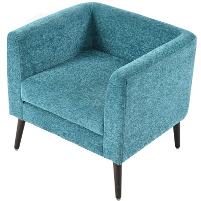 Teal Chenille Upholstered Barrel Accent Chair with Wooden Legs