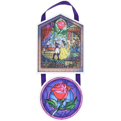 Silver Buffalo Disney Beauty and the Beast Stained Glass 2-Piece Hanging Wall Art Sign