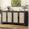 Natural Rattan 4-Door Sideboard Buffet Cabinet, Entryway Console Table, Coffee Bar, and Storage Buffet for Dining Room, Kitchen, and Living Room - 3 of 4