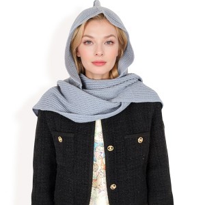 Anna-Kaci Women's Knitted Hooded Scarf with Versatile Design and Warm Ribbed Texture for Stylish Comfort and Winter Protection - 1 of 4