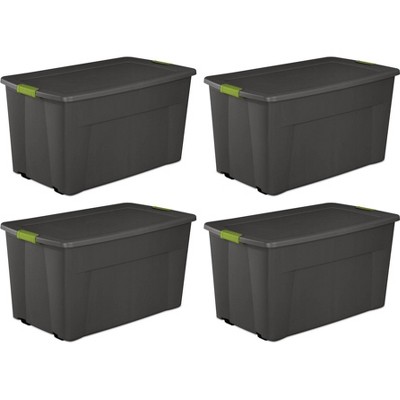 Sterilite Large 45 Gallon Storage Tote Boxes with Wheels and Latching Indexed Lid for Home Organization, Gray and Green, (4 Pack)