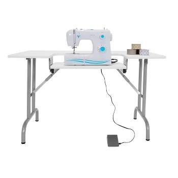 Best Choice Products Large Portable Multipurpose Folding Sewing Table w/  Magnetic Doors, Craft Storage - White 
