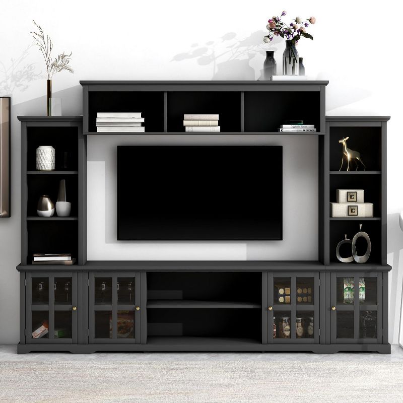 Clay 51.90" TV Stands with 4 Tempered Glass Doors Adjustable Panels Open Style Cabinet And Veneer Finish For TVs Up to 60"-Maison Boucle, 1 of 11