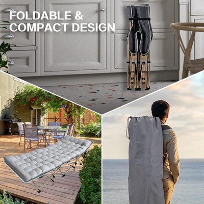 Gray Folding Camping Cot with Padded Mattress and Carry Bag