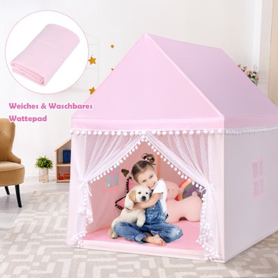 Pink Fairy Castle Kids Play Tent with Washable Mat and Windows