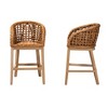 bali & pari Mario Modern Bohemian Natural Brown Finished Teak Wood and Rattan 2-Piece Counter Stool Set - 4 of 4