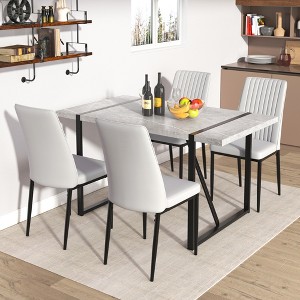 5-Piece Dining Table Set Dining Set with Rectangular Faux Marble Dining Table and 4 PU Upholstered Chairs, Easy Assembly, Gray+Black-ModernLuxe - 1 of 4