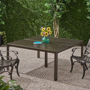 61'' Square Vintage Outdoor Patio Dining Table,Cast Aluminum Backyard Woven Tabletop Dining Table,Heavy Duty Outdoor Dining Table-Coolbibila - 1 of 4