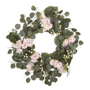 Transpac Natural Fiber 24" Multicolor Spring Eucalyptus and Bloom Wreath - 1 of 2