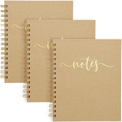Paper Junkie 3-Pack Brown Kraft Hardcover Spiral Lined Notebook Journal (8.5 x 7.1 in, 70 Pages)