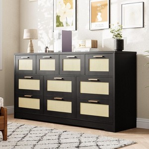 Acekool Rattan 10 Drawer Dresser, 59" Wide Modern Farmhouse Chest, Storage Organizer with Anti-Tip for Bedroom, Living Room, Entryway, Hallway - 1 of 4