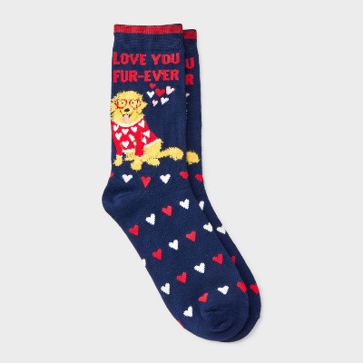 Women's 'Love You Fur Ever' Valentine's Day Crew Socks - Navy 4-10