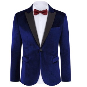 Men's Velvet Blazer One Button Solid Slim Fit Wedding Blazer Luxury Velour Suit Jacket for Dinner Prom Party - 1 of 4