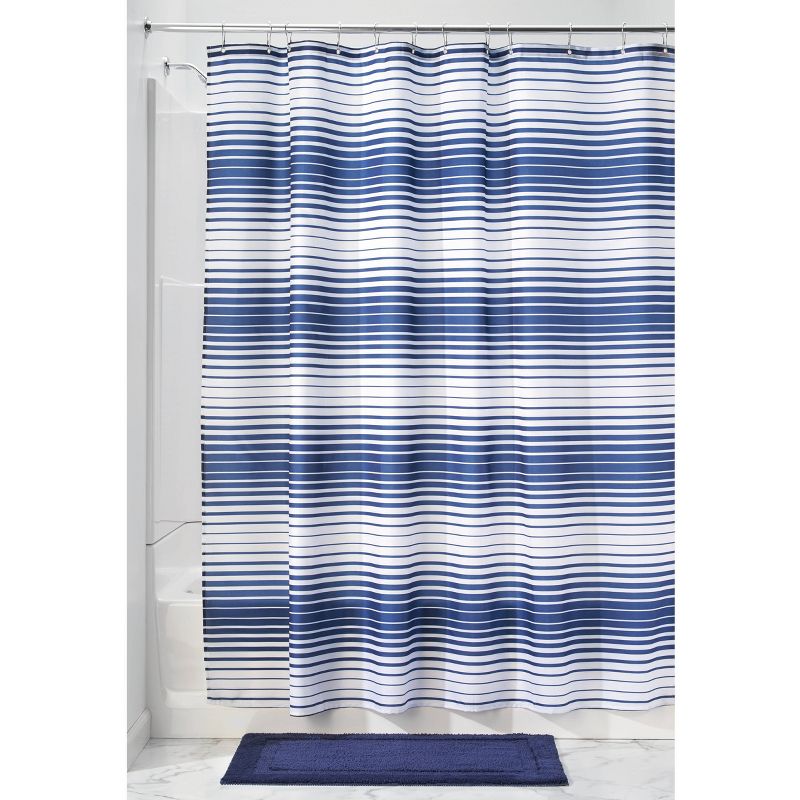 iDESIGN Quickdry Enzo Water Repellant Fabric Shower Curtain Mildew Resistant Navy Blue/White, 4 of 5