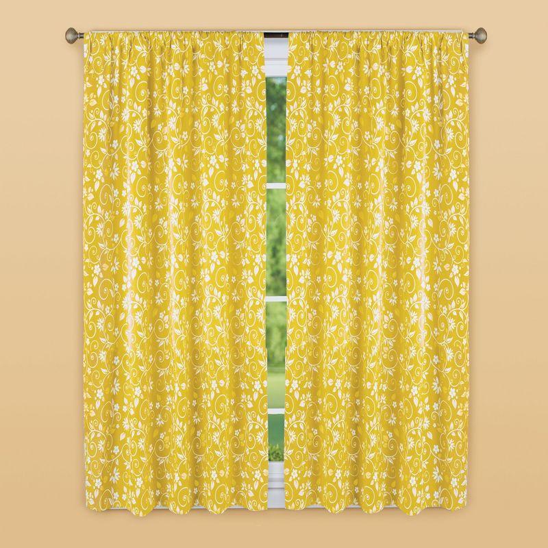 Collections Etc Floral Scrolling Vine Pattern Rod Pocket Top Window Drapes, 2 of 5