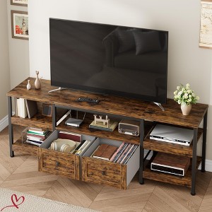 Rustic 63"/71" /79" TV Stand for TVs Up to 65"/75"/85" Industrial Media Console w/2 Drawers and Open Storage Shelves - 1 of 4