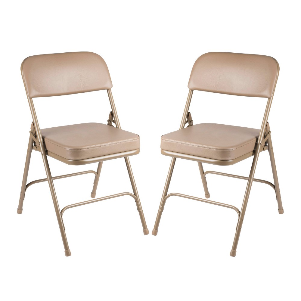 Photos - Computer Chair Set of 2 Premium Vinyl Padded Folding Chairs Beige - Hampden Furnishings