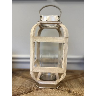 Slickblue Candle Holder Lantern, Wood with Metal Top, Decorative Farmhouse Style, White, 2 Sizes