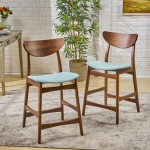 GDFStudio Cedric Mid-Century Modern Fabric and Rubberwood 23.5 Inch Counter Stool (Set of 2) - 1 of 4