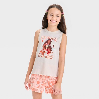 Girls' Moana Ribbed Ruffle Hem Tank Top - Off-White