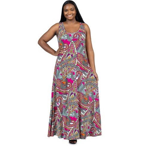 24seven Comfort Apparel Plus Size Pink Paisley Print Scoop Neck A Line Sleeveless Maxi Dress Target