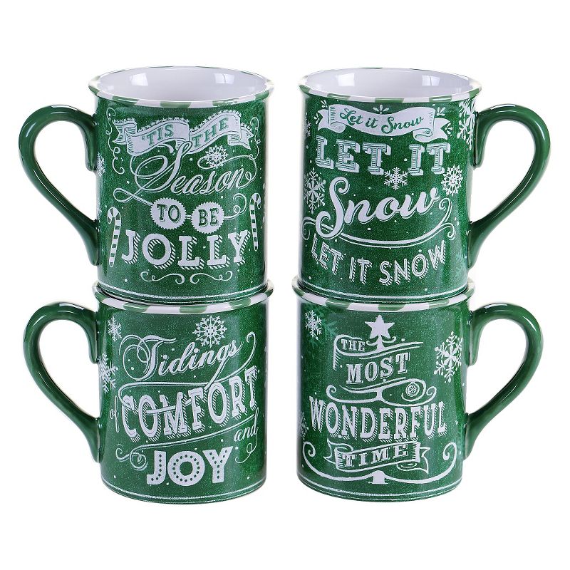 Certified International Chalkboard Christmas Assorted Mugs Set of 4 - Green (16 oz.), 1 of 2