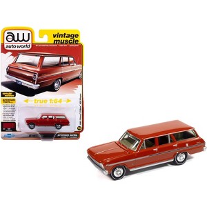 1963 Chevrolet II Nova 400 Wagon Riverside Red "Vintage Muscle" Series 1/64 Diecast Model Car by Auto World - 1 of 4