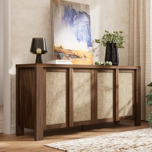 Brafabhome 63" Wide Sideboard with Solid Wood Handles, 4 Doors Buffet Cabinet with Storage Shelf for Living Room, Dining Room, Entryway - 1 of 4
