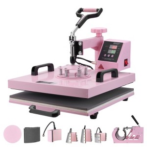 VEVOR Heat Press Machine, 15 x 15 inch, 8 in 1 Heat Transfer Machine with 6-30 oz Tumbler Press, 360° Swing Away T-Shirt Pressing, Pink - 1 of 4