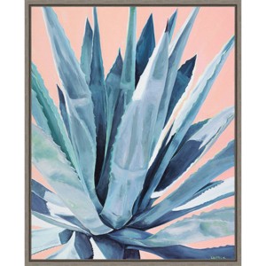 16" x 20" Agave with Coral by Alana Clumeck Framed Canvas Wall Art Gray - Amanti Art: Tropical Botanical Decor - 1 of 4