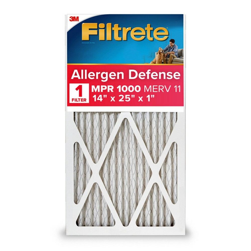 filtrete 14x25x1 allergen defense air filter 1000 mpr: merv 11 electrostatic furnace filter, captures dust & pollen